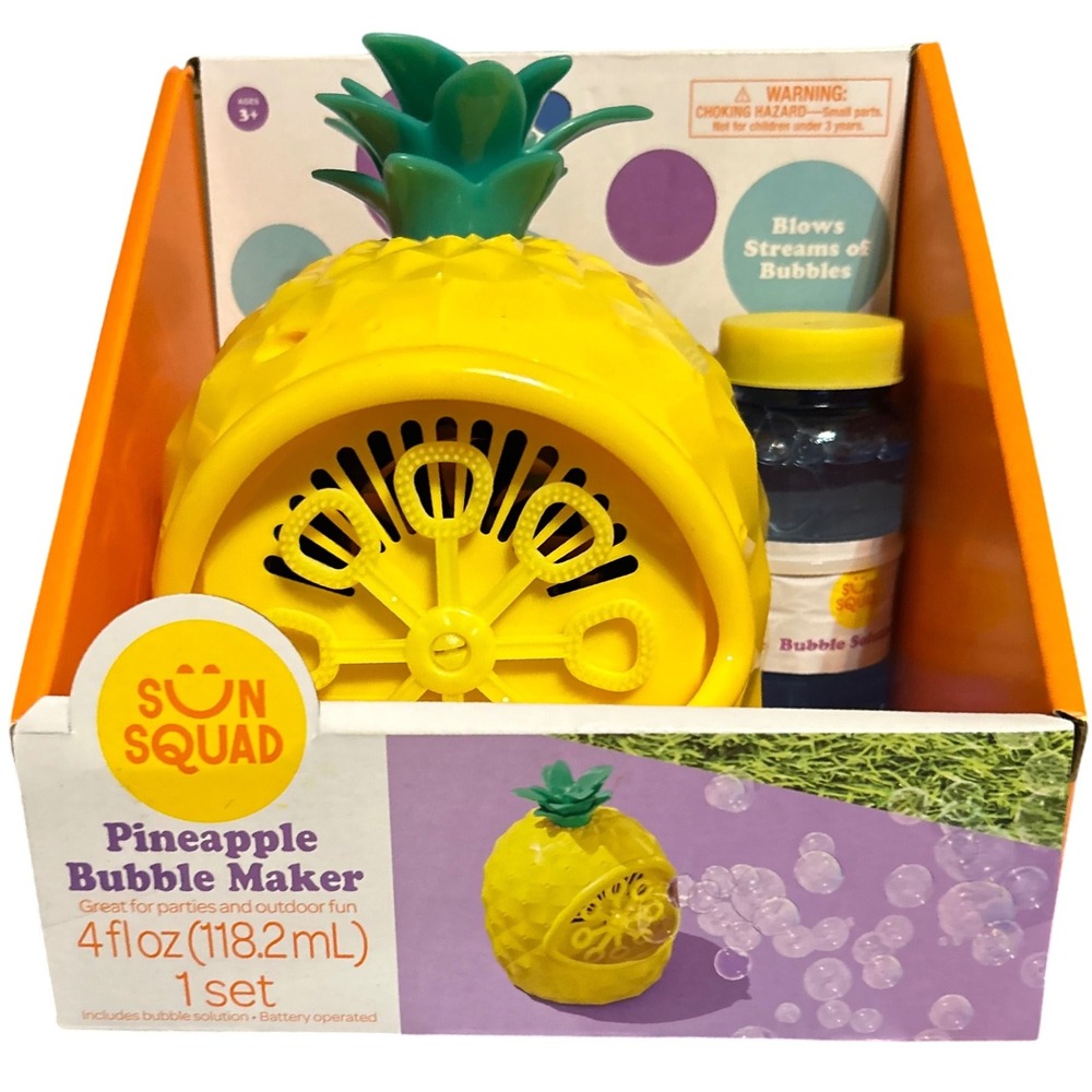 Sun Squad Pineapple Bubble Maker Machine for Kids with Bubble Solution Included‎